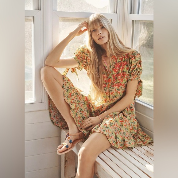 Anthropologie Dresses & Skirts - Anthropologie Floral Print Beaded Mini Dress